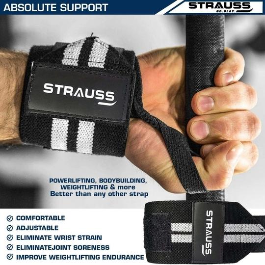 Strauss White and Black Cotton Weight-Lifting Wrist Wrap  (Pack of 2)