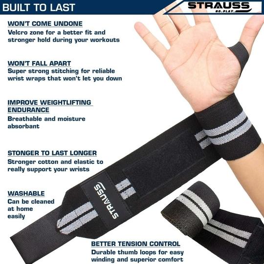 Strauss White and Black Cotton Weight-Lifting Wrist Wrap  (Pack of 2)