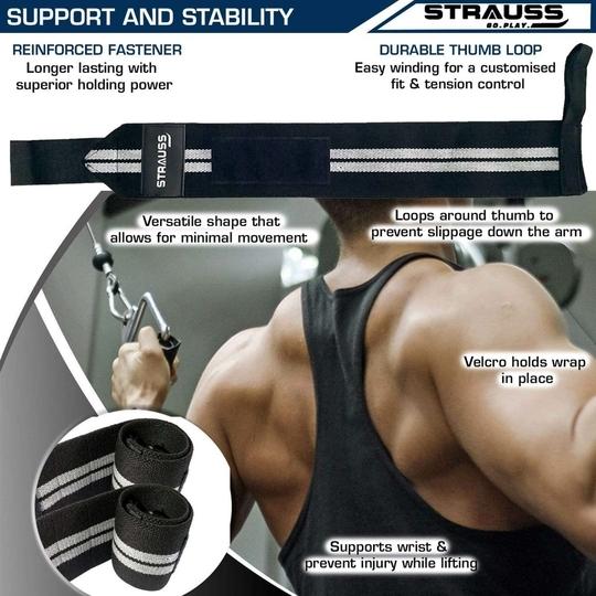 Strauss White and Black Cotton Weight-Lifting Wrist Wrap  (Pack of 2)