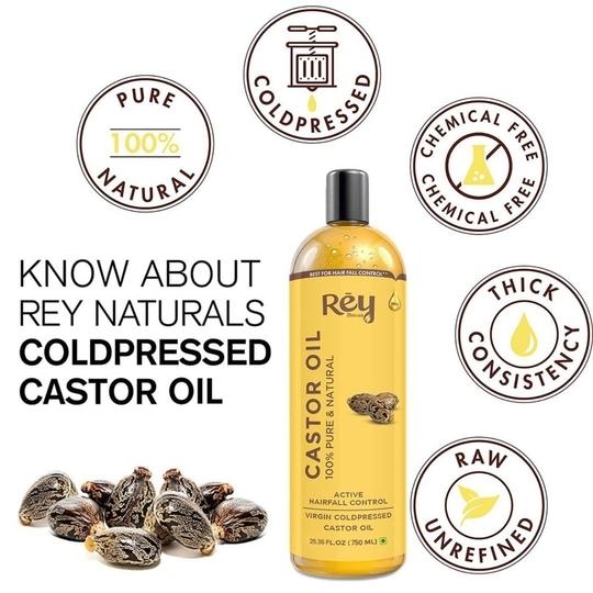Rey Naturals Hair Oil Castor Anti Hair Loss Cold Pressed - 750 ml
