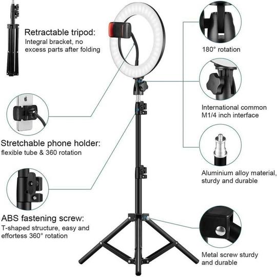 Webilla 10 Inch Selfie Ring Led Light With 7 Feet Metal Tripod Stand And Cell Phone Holder With Remote And 10 Level Light Brightness For Youtube