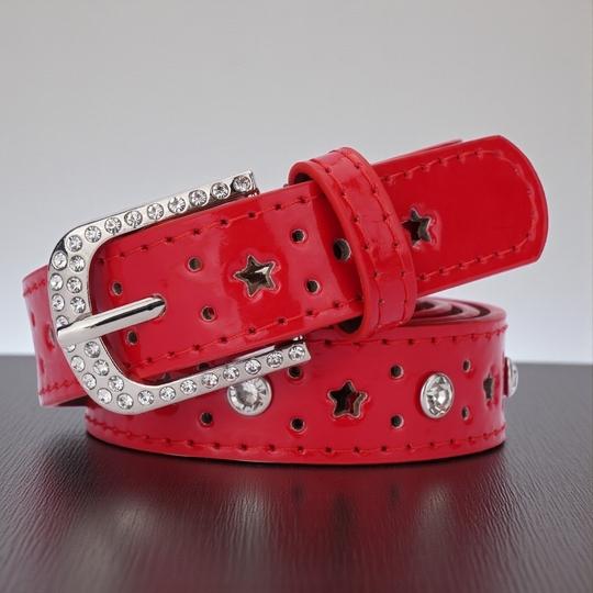 Kastner Women's Red PU Leather Casual & Formal Belt with Classic Pin Buckle