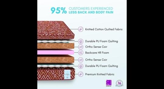 SLEEPSPA BACK SUPPORT Orthosense Cocopedic Tech. 6 Queen Mattress | 5 Years Warranty |Medium Firm
 Mattress | Coir Foam Mattress (75X66X6 Inches, Queen Size Mattress, Maroon)