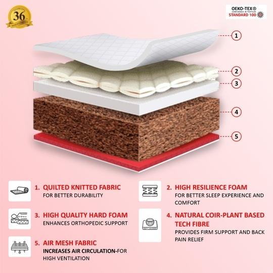 COIRFIT Magic Orthopedic Dual Comfort For Back Pain Relief 8 Inch Queen Mattress | 5 Years Warranty |Firm Mattress | Coir Foam Mattress (75X66X8 Inches, Queen Size Mattress, Maroon)