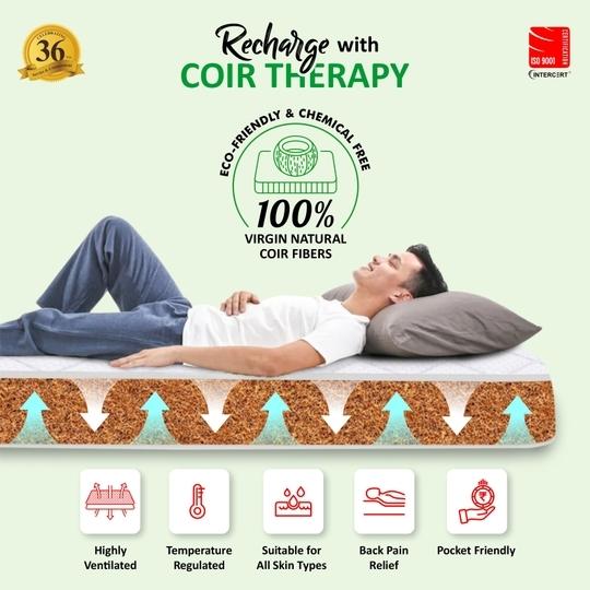 COIRFIT Magic Orthopedic Dual Comfort For Back Pain Relief 8 Inch Queen Mattress | 5 Years Warranty |Firm Mattress | Coir Foam Mattress (75X66X8 Inches, Queen Size Mattress, Maroon)