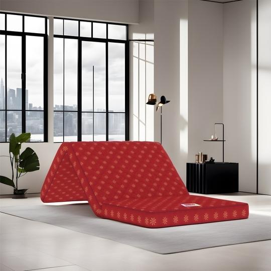Usha Shriram Essentio 3 Fold Reversible Travel Bed at FACTORY RATE 3 inch Single Mattress | 18 Months Warranty |  Soft Mattress | PU Foam Mattress (78x35x3 Inches,Single Mattress, Maroon)