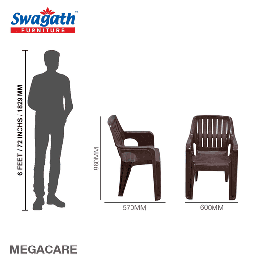 Swagath Furniture Megacare Plastic Chair for Indoor/Outdoor use in Caf, Home, Office (Colour-Saddle Brown, Set of 2, Pre-assembled)