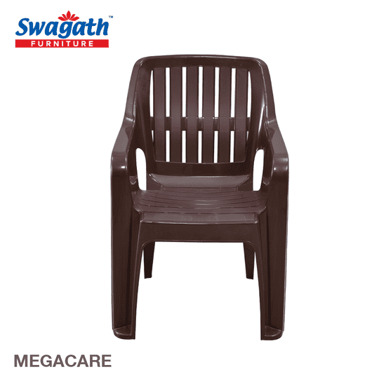 Swagath Furniture Megacare Plastic Chair for Indoor/Outdoor use in Caf, Home, Office (Colour-Saddle Brown, Set of 2, Pre-assembled)