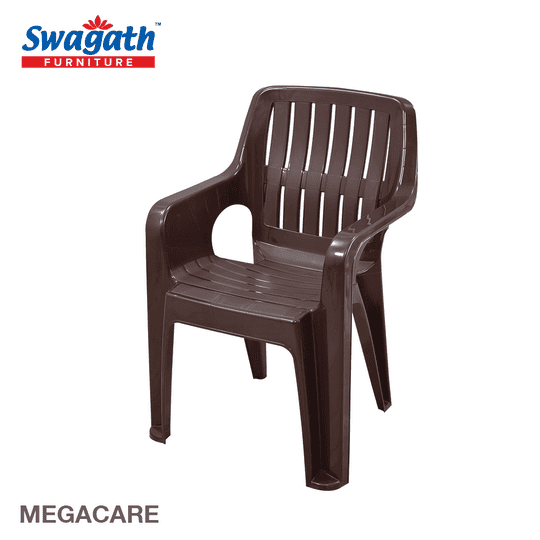 Swagath Furniture Megacare Plastic Chair for Indoor/Outdoor use in Caf, Home, Office (Colour-Saddle Brown, Set of 2, Pre-assembled)