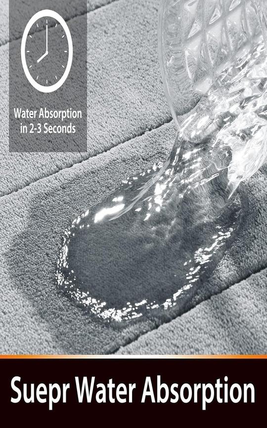 BEHAHAI Memory Foam Bath Mat| Non Slip Super Water Absorption Soft Bathroom Rugs, Thick, Dry Fast, Machine Washable for Bathroom Floor Mat. (Grey, 80x50cm)