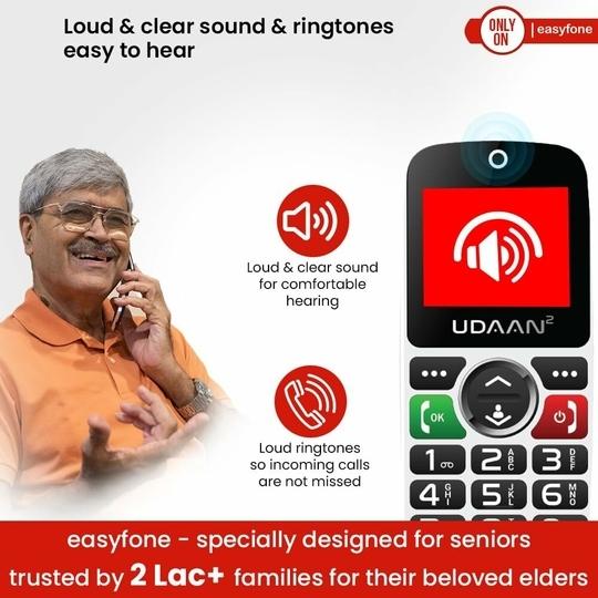 easyfone Udaan 2 Big Button Mobile Phone for Senior Citizens - Safety Device with SOS & Fraud call Prevention | Loud sound | very easy to use | Large display | 1 - year warranty.