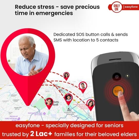 easyfone Udaan 2 Big Button Mobile Phone for Senior Citizens - Safety Device with SOS & Fraud call Prevention | Loud sound | very easy to use | Large display | 1 - year warranty.