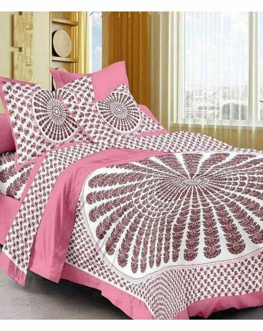 E Elma 104 TC Multicolor Jaipuri Prints Cotton Double Size Flat Bedsheets with Pillow Covers (235 x 210 cm) GWC_DB_365