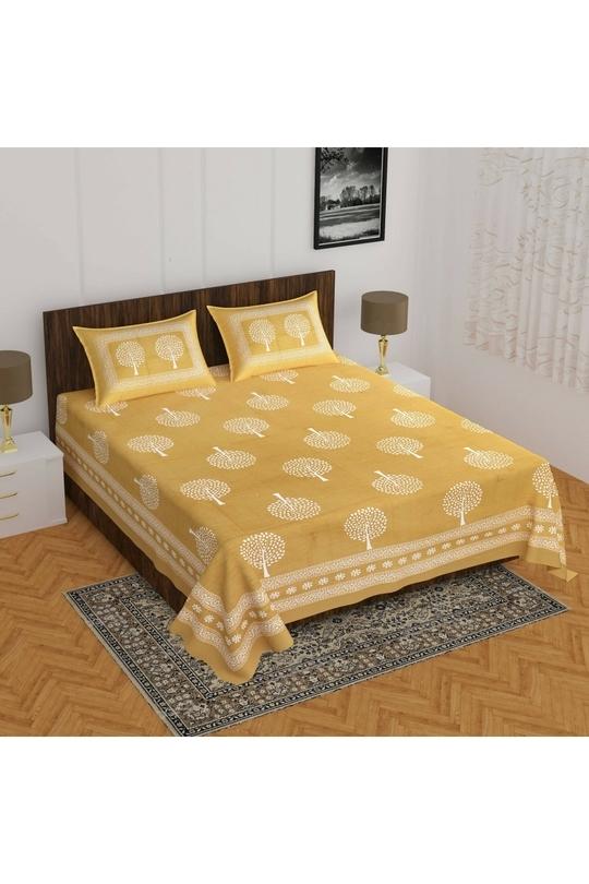 E ELMA Brown 144 TC Printed Cotton Double Flat Bedsheet (235 x 210 cm)