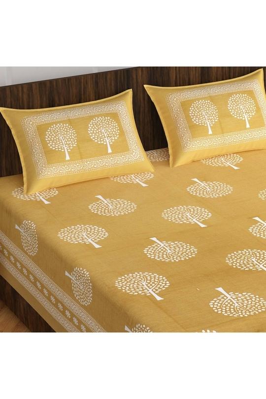 E ELMA Brown 144 TC Printed Cotton Double Flat Bedsheet (235 x 210 cm)