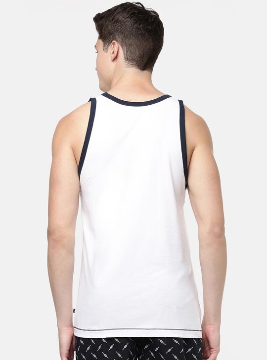 Macroman M Series Men's White Striped Cotton Pack of 1 Vest