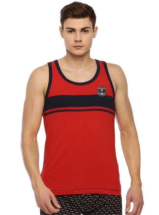 Macroman M Series Men's Red Striped Cotton Pack of 1 Vest