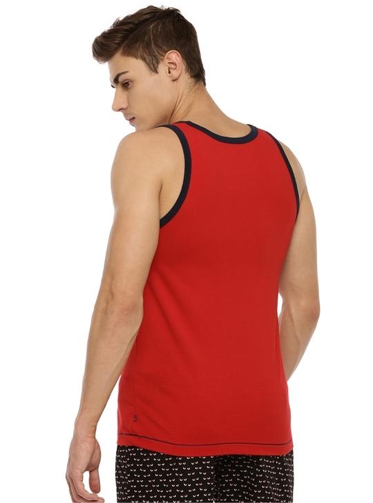 Macroman M Series Men's Red Striped Cotton Pack of 1 Vest