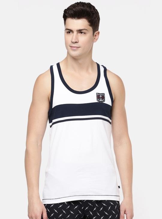 Macroman M Series Men's White Striped Cotton Pack of 1 Vest
