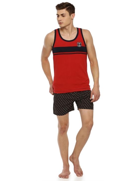 Macroman M Series Men's Red Striped Cotton Pack of 1 Vest