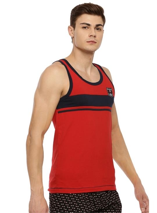Macroman M Series Men's Red Striped Cotton Pack of 1 Vest
