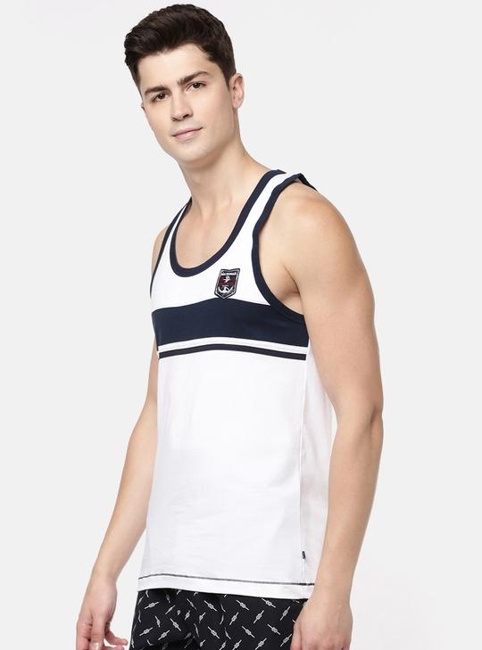 Macroman M Series Men's White Striped Cotton Pack of 1 Vest