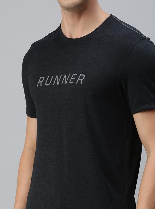 Macroman M Series Men Black Solid Polyester Single Round Neck T-shirt
