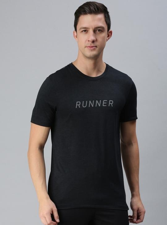 Macroman M Series Men Black Solid Polyester Single Round Neck T-shirt
