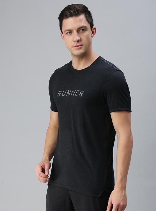 Macroman M Series Men Black Solid Polyester Single Round Neck T-shirt