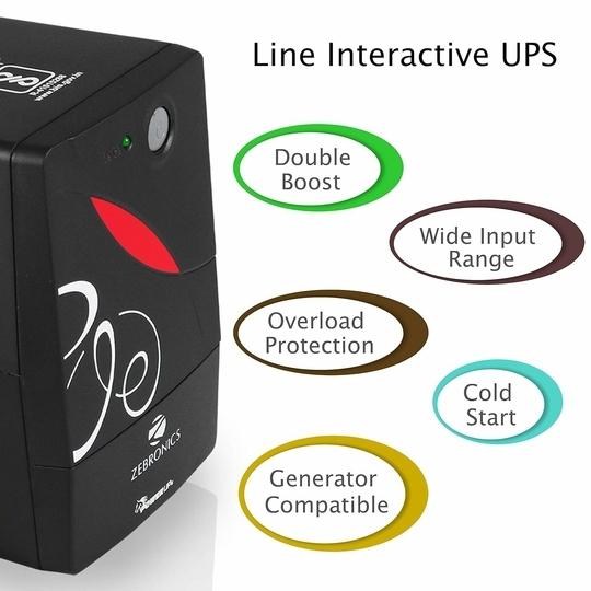 ZEBRONICS Zeb-U725 600VA UPS for Desktop/PC/Computers (not for Routers) with Automatic Voltage Regulation, Black