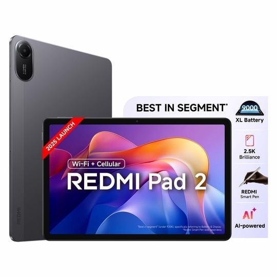 Redmi Pad 2 Wi-Fi + Cellular, Active Pen Support, 27.94cm(11") Model, 2.5K Sharp & Clear Display, 8GB, 256GB, All Day & More 9000mAh Battery, AI-Enabled, Dolby Atmos, HyperOS 2, Graphite Grey