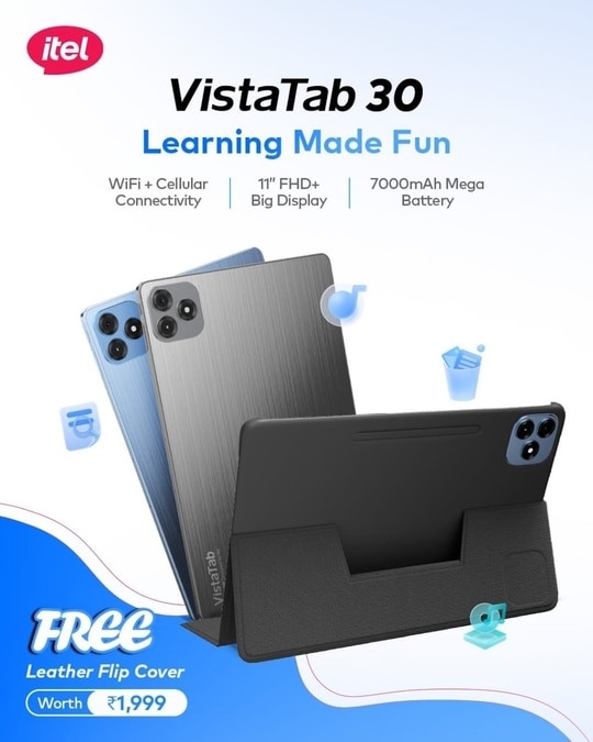 Itel Tab Vista 30 with 11"(27.94 cm) FHD Display & Quad Speakers, 7000mAh Battery for All-Day Usage, 12GB RAM (Memory Fusion) 128GB Storage, Wi-Fi + 4G Calling, Space Grey