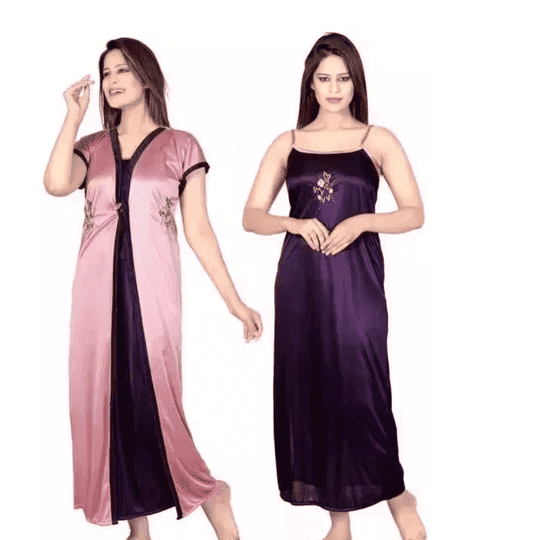 Vania's Grace ML WOMEN UP-DOWN NIGHTY WITH ROBE ( PURPLE)