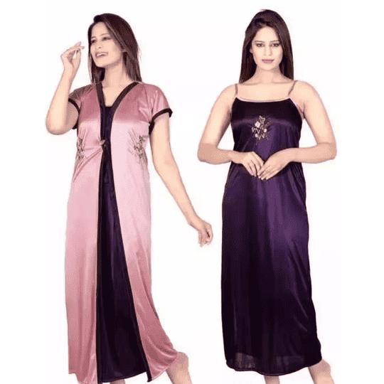 Vania's Grace ML WOMEN UP-DOWN NIGHTY WITH ROBE ( PURPLE)