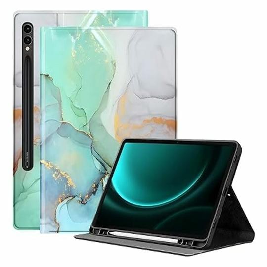 ProElite Book Cover Case for Samsung Galaxy Tab S9 FE+/S9+/S10+ 12.4 inch Cover, Smart flip case Book Cover for Samsung Galaxy Tab S9 FE Plus/S9 Plus/S10 Plus 12.4 inch with Pen Holder, Marble Green