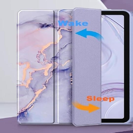 ProElite Cover for Samsung Galaxy Tab S9 FE Plus/S9 Plus 12.4 inch Cover Case, Smart Flip Case Cover for Samsung Galaxy Tab S9 FE+/S9 Plus 12.4 inch with S Pen holder, Marble Purple [Transparent back]