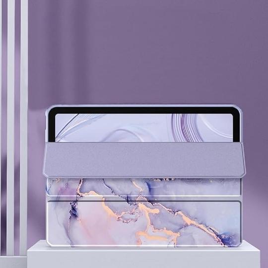 ProElite Cover for Samsung Galaxy Tab S9 FE Plus/S9 Plus 12.4 inch Cover Case, Smart Flip Case Cover for Samsung Galaxy Tab S9 FE+/S9 Plus 12.4 inch with S Pen holder, Marble Purple [Transparent back]
