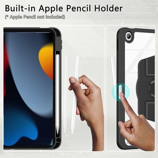 ProElite Cover for iPad 9.7 Cover Case, 360 Degree Rotatable Smart Flip Case Cover for Apple iPad 9.7 inch 2018/2017 5th 6th Generation Air 1 Air 2, Transparent Back with Pencil Holder, Dark Green