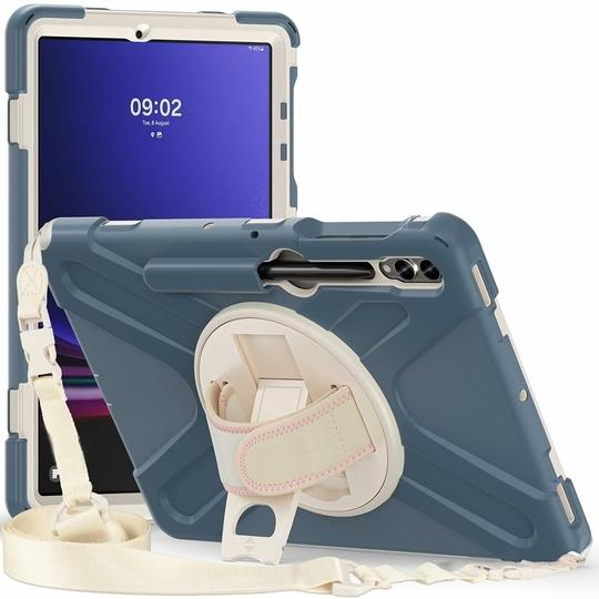 ProElite Cover for Galaxy Tab S9 Plus/ S9 FE+ Case, Rugged 3 Layer Armor case for Samsung Galaxy Tab S9 Plus/S8 Plus/S7 Plus/S7 FE 12.4 inch with S Pen Holder and Rotating Kickstand, Cornflower Blue
