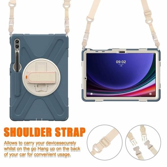 ProElite Cover for Galaxy Tab S9 Plus/ S9 FE+ Case, Rugged 3 Layer Armor case for Samsung Galaxy Tab S9 Plus/S8 Plus/S7 Plus/S7 FE 12.4 inch with S Pen Holder and Rotating Kickstand, Cornflower Blue