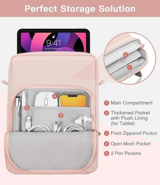 ProElite Tablet Sleeve Bag 13.3 inch for Samsung Galaxy Tab S7 Plus/S8 Plus/S9 Plus/S7 FE 12.4", Apple iPad Pro 12.9", MacBook Air/Pro Retina, Lenovo Tab P12, Microsoft Surface Pro 4/5/6/7/8/9, Pink