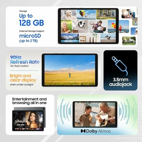 Samsung Galaxy Tab A11, 22.05 cm (8.7 inch) TFT LCD Display, 4 GB RAM, 64 GB Storage, Wi-Fi + LTE Tablet, Gray