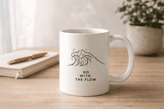 STUPIDCART Minimal Wave Printed Ceramic Coffee Mug | Go With The Flow Mug | Aesthetic Calm Design | White | 300 ml