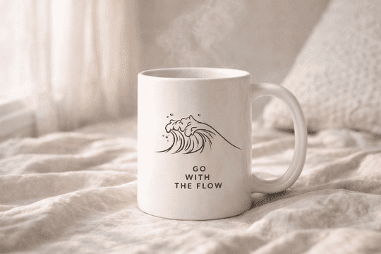 STUPIDCART Minimal Wave Printed Ceramic Coffee Mug | Go With The Flow Mug | Aesthetic Calm Design | White | 300 ml