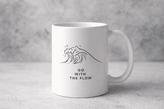 STUPIDCART Minimal Wave Printed Ceramic Coffee Mug | Go With The Flow Mug | Aesthetic Calm Design | White | 300 ml