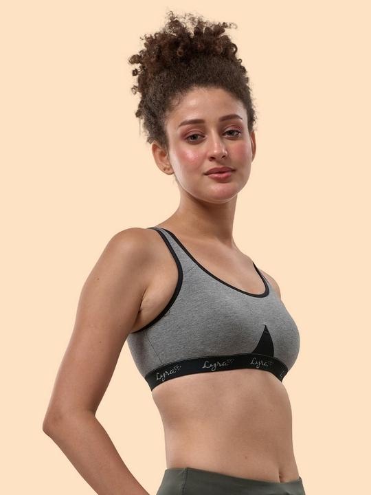 Lyra Women's Non-Padded, Wire-Free Cotton Grey Sports Bra