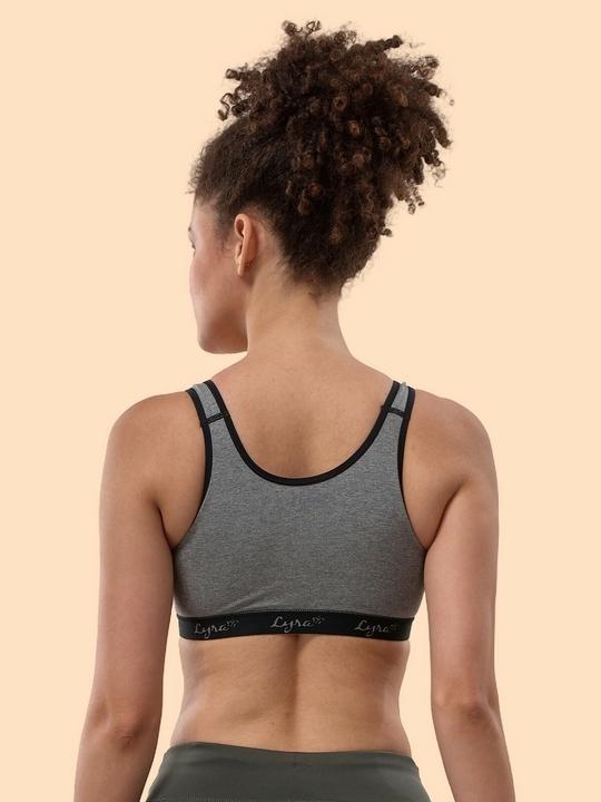 Lyra Women's Non-Padded, Wire-Free Cotton Grey Sports Bra
