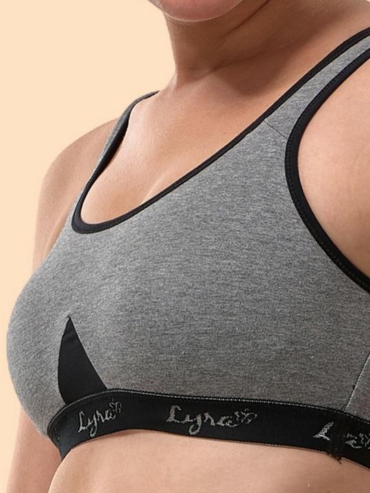 Lyra Women's Non-Padded, Wire-Free Cotton Grey Sports Bra