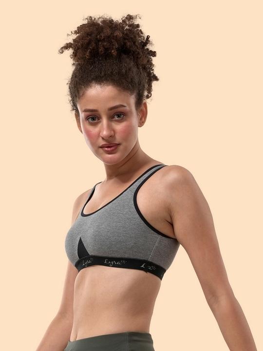 Lyra Women's Non-Padded, Wire-Free Cotton Grey Sports Bra