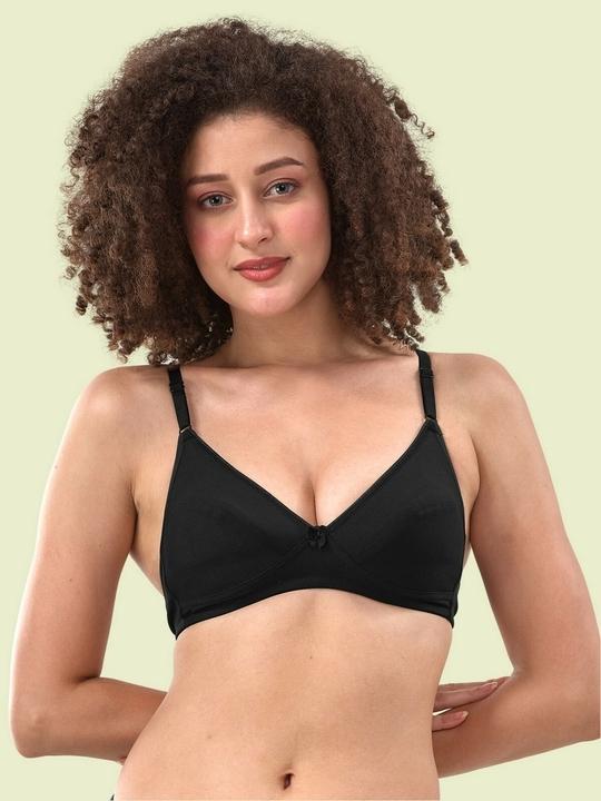 Lyra Women's Premium Cotton Solid Black Non Padded Bra (Black)